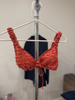 Ruched Coral Tie-Front Bikini Top